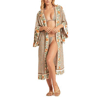 1 x RAW Customer Returns SIEBENEINSY Women s Boho Beach Swimsuit Cover Pareos Kimono Cardigan Dressing Gown Long Blouse Bikini Cape Vintage Swimwear Summer Dress - RRP €17.16