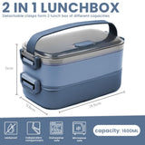 1 x RAW Customer Returns Bugucat lunch box 2400 ml, 3 in 1 bento box, lunch box, leak-proof, airtight lunch box with compartments and cutlery set, breakfast box, snack box for on the go, lunch box, snack box for adults, dark blue - RRP €18.94