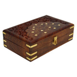 1 x RAW Customer Returns Ajuny Handmade Wooden Jewelry Box with Brass Inlay Hand Carved Multipurpose Keepsake Storage Travel Organizer Vintage Decorative Chest Jewelry Holder Gift 8x5 inches - RRP €19.99