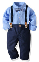 1 x RAW Customer Returns Baby Gentleman Clothing Sets and Coordinates 4 Pieces Shirt with Bow Suspenders Trousers Formal Suit Children Boys Clothing Set 6 Months 6 Years 6-12 months, Blue005.  - RRP €31.45