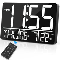 1 x RAW Customer Returns XREXS 13 Large Digital Wall Clock with Remote Control, Digital Wall Clock with Temperature Date Day 8 Languages 2 Alarms 25 Ringtones, Adjustable Brightness LED Digital Wall Clock - RRP €36.94