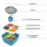 1 x RAW Customer Returns Greentainer 1.5L Salad Container, BPA Free, 3 Compartments for Condiments and Snacks, Salad Bowl with Condiment Container, Built-in Reusable Spoon, Microwave Safe, Blue - RRP €22.8