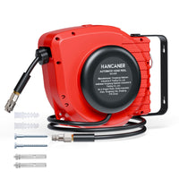 1 x RAW Customer Returns Hancaner compressed air hose reel automatic 15m 1.5m, 1 4 connection - 24 bar max. pressure, 180 swivel wall hose holder hose reel compressed air 6.5mm inner diameter, 1.75mm wall thickness  - RRP €59.99