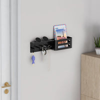 1 x RAW Customer Returns Bethom key rack with shelf, metal key holder wall with 5 key hooks, black wall organizer mail key rack key storage for entrance, front door, hallway, bedroom - RRP €23.99