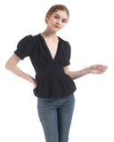 1 x Brand New CR ROLECOS Victorian Blouse Women s Medieval Gothic Blouse Short Sleeve with Lace Border Stand-Up Collar Long Sleeve Black M - RRP €31.67