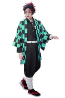 1 x RAW Customer Returns JYakeji 8 Pieces Tanjirou Cosplay Costume with Earrings, Demon Slayer Tanjirou Cosplay Kimono Halloween Jacket Costume Anime Coat Outfit for Adults and Children S  - RRP €59.99