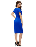 1 x RAW Customer Returns JASAMBAC Women s Bodycon Dress Office Work Dress with Pocket Belt Royal Blue, Large  - RRP €32.26