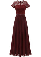 1 x RAW Customer Returns Dressystar Women s Formal Evening Dresses Wedding Party Lace Ball Gowns Short Sleeves Red Burgundy L - RRP €40.33