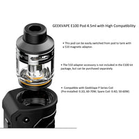 1 x RAW Customer Returns GEEKVAPE E100i Original GEEKVAPE E100i Aegis Eteno i Kit Equipment with 4.5ml Pod Built-in 3000mAh Battery 100W Box MOD Vape Fit P Coil Electronic Cigarette Vaporizer No Nicotine Black  - RRP €52.43