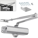 1 x RAW Customer Returns Hydraulic Automatic Door Closer with Latch, Hold Open, Adjustable Spring Door Closer, Buffer Closed for Commercial and Domestic Use 25-45 kg Door EN1154 Certification Aluminum Alloy Silver - RRP €28.99