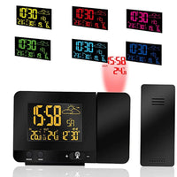 1 x RAW Customer Returns ALLOMN digital projection alarm clock, indoor outdoor temperature, weather forecast, date display for 12 24H daytime, snooze function, USB charging port, 8 colors of the backlight switchable - RRP €35.39