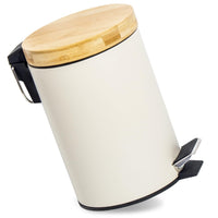 1 x RAW Customer Returns GREELUE 3L bathroom trash can with wooden lid, cosmetic bin with soft close, bathroom bucket, bathroom trash can Beige 3L  - RRP €23.67