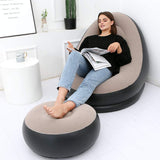 1 x RAW Customer Returns LONEEDY Inflatable Lounge Leisure Sofa Chair and Footstool Foldable Outdoor Flocked Brown  - RRP €39.99