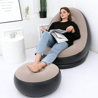 1 x RAW Customer Returns LONEEDY Inflatable Lounge Leisure Sofa Chair and Footstool Foldable Outdoor Flocked Brown  - RRP €42.99