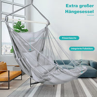 1 x RAW Customer Returns Hanging chair for outdoor indoor, hanging swing hanging chair outdoor for children adults up to 200kg, hanging seat with 3 cushions and extended footrest gray - RRP €51.99