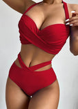 1 x RAW Customer Returns jakloz Women s Bikini Set Sexy Two Piece Swimsuit V Neck Criss Cross Swimwear Lace Up Bikini Swimsuit Red, XL  - RRP €23.18