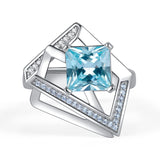 1 x RAW Customer Returns JewelryPalace Geometric Princess Cut 4.3ct Blue Zirconia Ring Women, Blue Stone Jewelry Set, Ladies Ring Silver 925 Art Deco for Women Ring Cocktail, Silver Rings Girls Gift for Girlfriend 51 - RRP €34.03