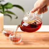 1 x RAW Customer Returns SHERCHPRY Teapot Warmer Glass Flower Teapot Small Clear Glass Teapot Pumpkin Glass Teapot Borosilicate Clear for Camping Travel Tea Kettle with Tea Strainer - RRP €18.89