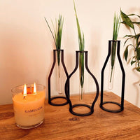 1 x RAW Customer Returns Generic MB Living metal glass vase set of 3, vase for pampas grass, metal frame, black, table decoration, glass vase, modern vintage flower vase, decoration for living room, bedroom or kitchen - RRP €30.16