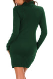 1 x RAW Customer Returns Women s Long Sleeve Bodycon Dress Elegant High Neck Turtleneck Dress XL, Dark Green  - RRP €27.92