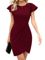 1 x RAW Customer Returns Missufe Party Dress Tight Elegant Figure-hugging Cocktail Dress Women s Mini Dress Bodycon Wedding Ruffle Dress Wine Red, S  - RRP €41.99