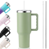 1 x RAW Customer Returns PRAOAHEI 40oz 1180 ML Thermal Mug with Straw and Handle, Leak-Proof Drinking Cup with Lid, Double-Walled Stainless Steel Hot Cold Vacuum Mug, Coffee Mug for Home Outdoor Matcha Green - RRP €25.99