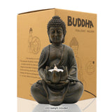 1 x RAW Customer Returns Yeomoo Meditating Buddha Tealight Holder Candle Holder Statue Zen Buddha Figure Decoration with Lotus - Indoor Outdoor Decoration for Home, Garden, Yard, Art Decoration - with a LED Tealight, Resin 1P - RRP €26.98