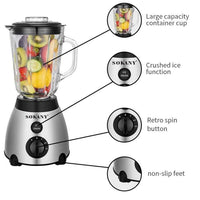 1 x RAW Customer Returns SOKANY 1000W Stand Mixer and Smoothie Maker, 5 Speed Level, 3-in-1 1.5L Glass Jar Mixer 0.25L Coffee Grinder 0.7L Meat Chopper , Stainless Steel Blade - RRP €78.68