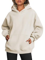 1 x RAW Customer Returns Famulily Women s Hoodie Casual Winter Warm Fleece Pullover with Hood Sweatshirt Long Sleeve Pullover with Pockets Beige M - RRP €38.3