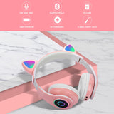 1 x RAW Customer Returns Sendowtek Bluetooth Headphones Kids Girls Over Ear Cat Ear Headphones LED Light Foldable Wireless Headphones for Children Adults for Tablet PC Phone - RRP €22.99