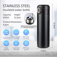 1 x RAW Customer Returns Flintronic Thermos Bottle, 450ML Water Bottle Vacuum Insulated Mug 316 Stainless Steel, LCD Touch Screen Temperature Display, Smart Mug Sealing Bottle Ideal for Heat and Cold - RRP €18.04