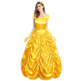 1 x RAW Customer Returns IMEKIS Women s Belle Dress Wedding Festive Dress Off Shoulder Ruffle Maxi Dress Princess Fairy Tale Dress Up Halloween Christmas Carnival Cosplay Party Outfit Adult Classic Costume Yellow XL - RRP €72.43