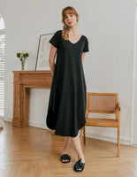 1 x RAW Customer Returns Ekouaer Women s Nightdress Short Sleeve Sleepshirt Ladies Night Dress Summer Sleepshirt Cotton House Dress Loose Sleepwear Comfortable Sleepshirt,A-Black,XXL - RRP €26.99