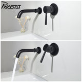 1 x RAW Customer Returns Wall Mounted Basin Mixer Tap Brass Basin Faucets Bathroom Sink Mixer Tap Concealed Black with 360 Degree Swivel Spout PHASAT PTBB06E - RRP €65.99