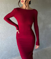 1 x RAW Customer Returns Loalirando Women s Long Dress Backless Dress Women Elegant Dress Long Sleeve Women s Ceremony Dress Party Dress Bodycon Deep V-Neck Evening Cocktail Dress Red, M  - RRP €39.45