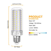 1 x RAW Customer Returns HZSANUE LED lamps 26W, 200W incandescent lamp equivalent, 3000lm, 6000K cold white, E27 Edison screw, 3 pieces - RRP €22.98