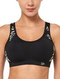 1 x RAW Customer Returns Yvette Women s Sports Bra Strong Support Large Size Crossed Back Padded Fitness Running Jogging Yoga Bra, Black Leopard Print, 85C - RRP €27.22