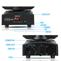 1 x RAW Customer Returns Moving Head LED U King 50W Mini Moving Head Beam Stage Light RGB DMX512 Disco Light Effect DJ Effect Stage Lighting Party Light Pin Spot RGBW for DJ Bar Club Party Stage Light - RRP €103.36