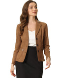 1 x RAW Customer Returns Allegra K Women s Jacket Suede Lapel Button Front Lapel Collar Blazer with Pockets Light Brown S - RRP €64.99