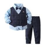 1 x RAW Customer Returns Volunboy Elegant Child Suit Shirts Bow Tie Vest Trousers, Boy Clothing 4 Pieces Gentleman Wedding Ceremony 3-4 years, Blue, Size 110  - RRP €38.9