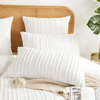 1 x RAW Customer Returns AShanlan Set of 2 Cushion Covers 40 x 80 White Boho Tufted Embroidery Striped Pillowcase Bohemian Style Decorative Pillowcases with Zipper - RRP €15.99