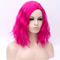 1 x RAW Customer Returns Short Hot Pink Women Wig, TANTAKO Wavy Magenta Pink Bob Synthetic Wig Halloween Cosplay Costume Wig - RRP €22.18