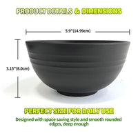 1 x RAW Customer Returns Hobein Bowl, Plastic Bowl, Set of 6, 25 OZ Cereal Bowls, Salad Bowls, 750ml Unbreakable Cereal Bowls, PP Plastic Bowl, Bowl 6psc-Black  - RRP €17.14