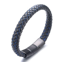 1 x RAW Customer Returns Halukakah Kids Jazz Junior Boys Genuine Leather Handmade Braid Black Mix Blue Bracelet 6-12 years old. Titanium Matte Magnetic Clasp Size Adjustable 18-19.5cm with Gift Box - RRP €19.15