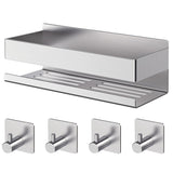 1 x RAW Customer Returns AIKER Shower Shelf, Upgrade Version 304 Stainless Steel Thickened Shower Shelf Without Drilling, Self-Adhesive Bathroom Shelves, Shower Soap Holder, With 4 PCS Hooks Bathroom Accessories - RRP €19.21