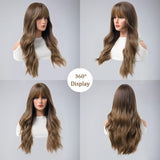 1 x RAW Customer Returns Salomezklm Long Ombre Brown Wavy Wigs for Women, Brown Wig with Bangs Synthetic Heat Resistant Long Hair for Daily Party 24 Inches - RRP €29.99