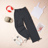 1 x RAW Customer Returns HMIYA Cargo Pants Women Baggy Y2K High Waist Cargo Pants Wide Cotton Jogging Pants Long Casual Pants with Pockets Dark Gray A, XXL  - RRP €38.3