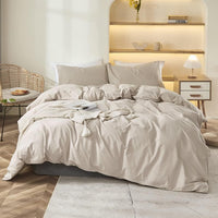 1 x RAW Customer Returns Menkala bed linen 135x200 beige taupe plain microfibre duvet cover 2 pieces khaki plain colours soft non-iron single bed duvet cover and pillowcase 80x80 cm with zip - RRP €27.22