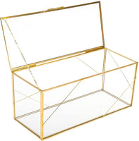 1 x RAW Customer Returns Homtone 28 cm Handmade Glass Card Box with Golden Line, Large Golden Rectangular Geometric Terrarium, Clear Jewelry Glass Display Case for Wedding, Wishwell, Keepsake - RRP €26.17