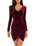 1 x RAW Customer Returns Niwicee Women s Evening Dress Velvet Dress Long Sleeves V-Neck Sheath Dresses Elegant Refined Sexy Evening Dresses New Year Cocktail Dress Women s Winter Dress-B-Bordeaux-XL - RRP €36.99